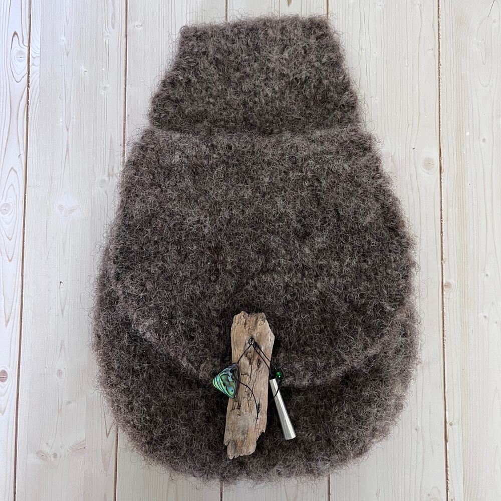 Taupe Felted Wool Belt Bag Decorative Driftwood Stone Accents Flap Closure
